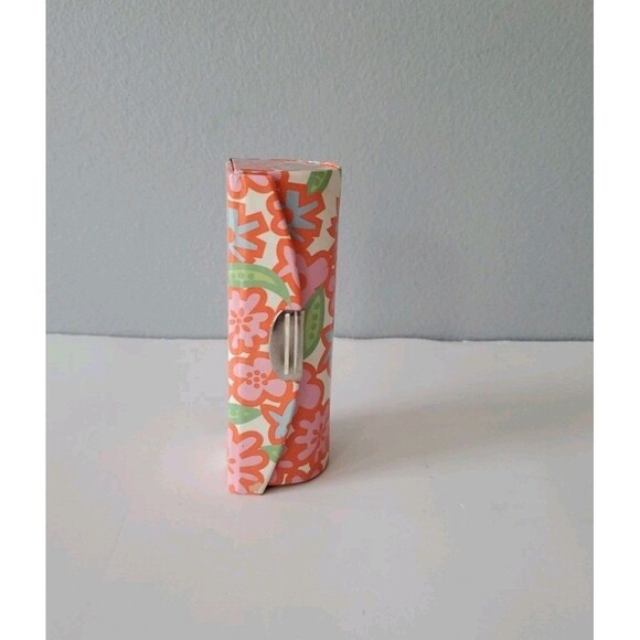 Clinique Vintage Orange Blue Floral Lipstick Snap Closure Case Mirror Inside - Picture 9 of 9